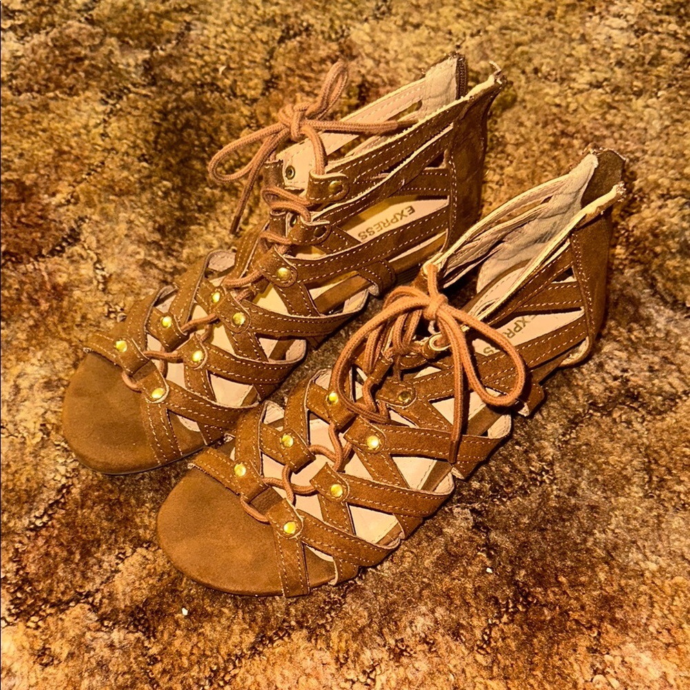 Express Brown Gladiator Sandals with Flat Sole